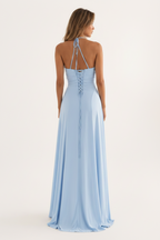 Lace-Up Back High-Split Maxi Dress