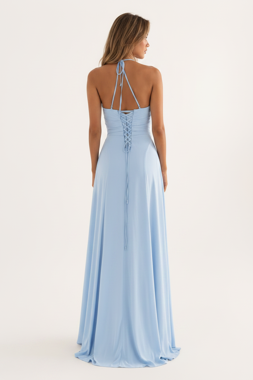 Lace-Up Back High-Split Maxi Dress