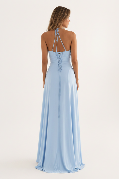 Lace-Up Back High-Split Maxi Dress