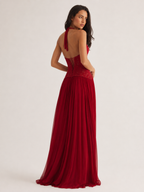 Corset-Style Halter Pleated Maxi Dress