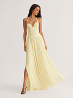 Corset-Style Halter Pleated Maxi Dress