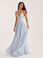 Corset-Style Halter Pleated Maxi Dress