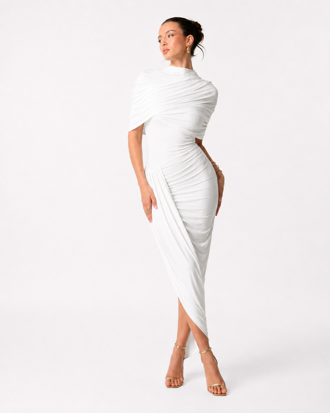 Asymmetric Cut-Out Long-Sleeve Maxi Dress