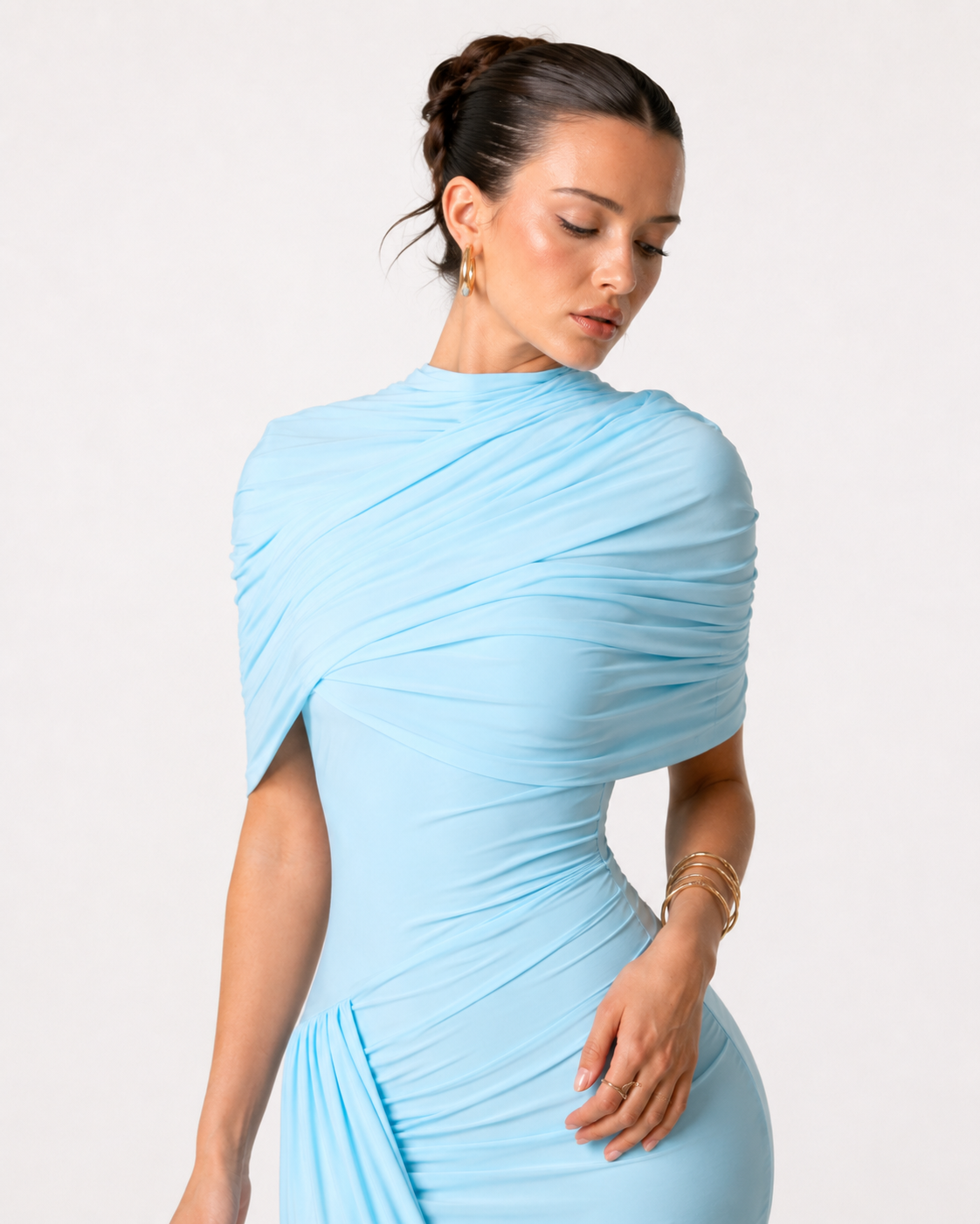 Asymmetric Cut-Out Long-Sleeve Maxi Dress