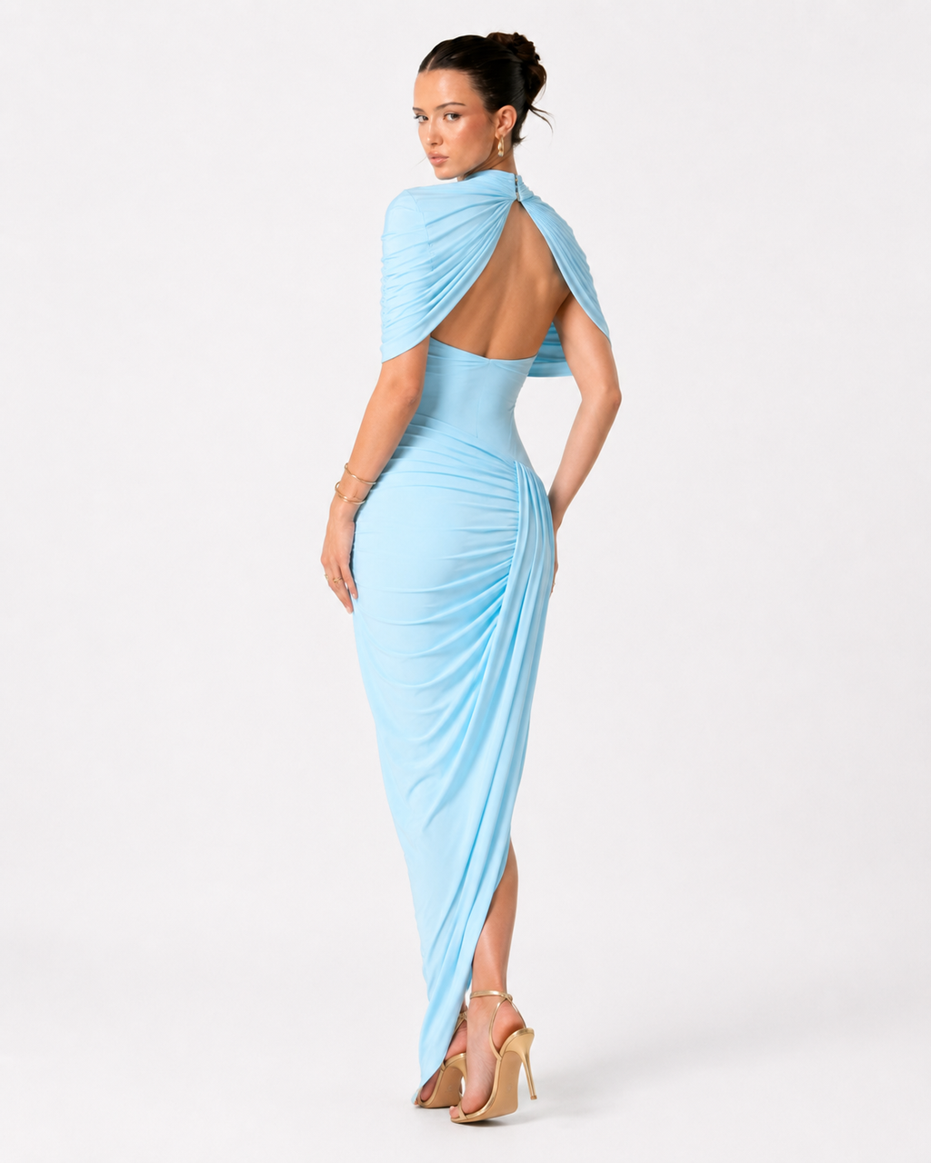 Asymmetric Cut-Out Long-Sleeve Maxi Dress