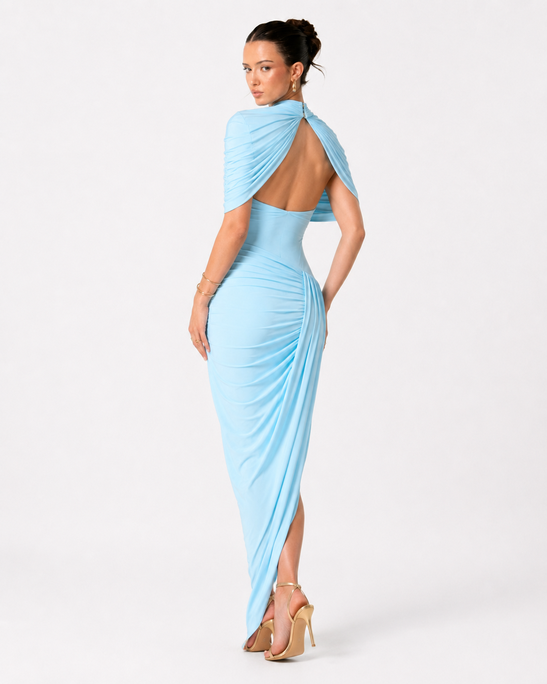 Asymmetric Cut-Out Long-Sleeve Maxi Dress