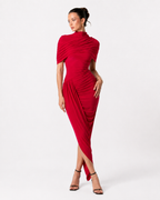 Asymmetric Cut-Out Long-Sleeve Maxi Dress
