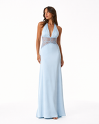 Lace-Panel Halter Maxi Dress
