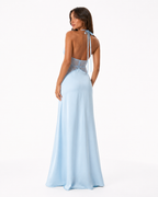 Lace-Panel Halter Maxi Dress