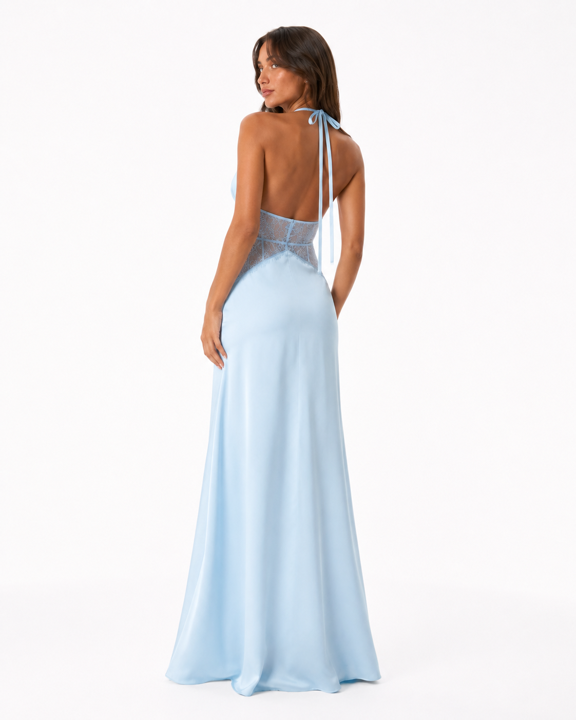 Lace-Panel Halter Maxi Dress