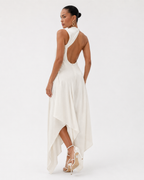 Ruched Halter Ruffle Maxi Dress
