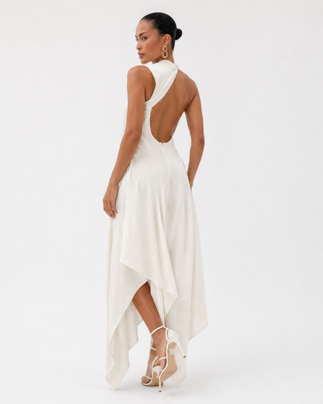 Ruched Halter Ruffle Maxi Dress