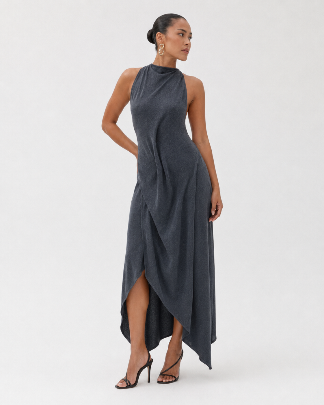 Ruched Halter Ruffle Maxi Dress