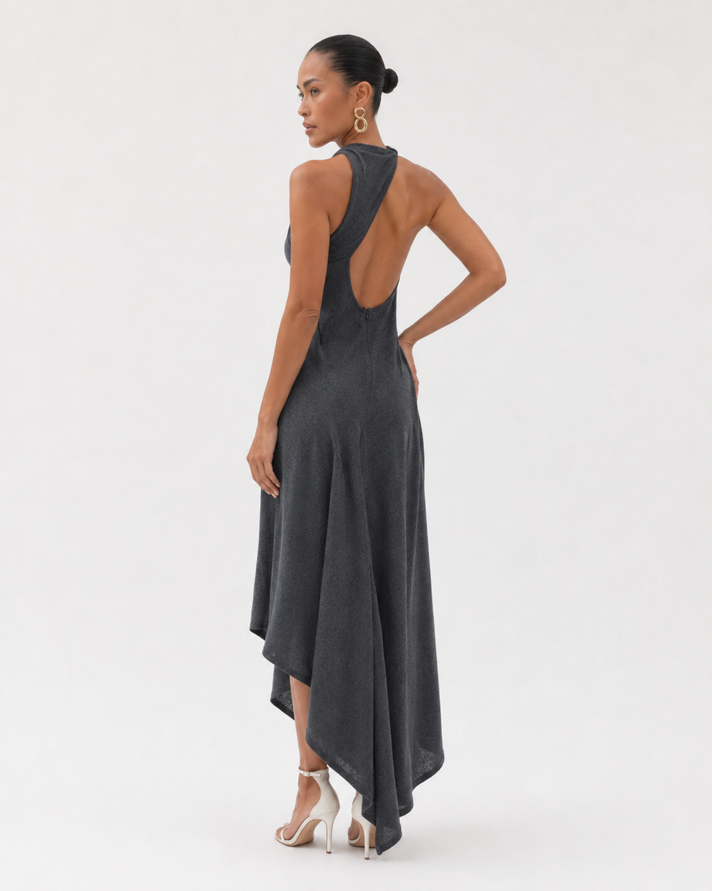 Ruched Halter Ruffle Maxi Dress