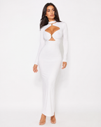 High-Neck Cut-Out Long-Sleeve Maxi Dress