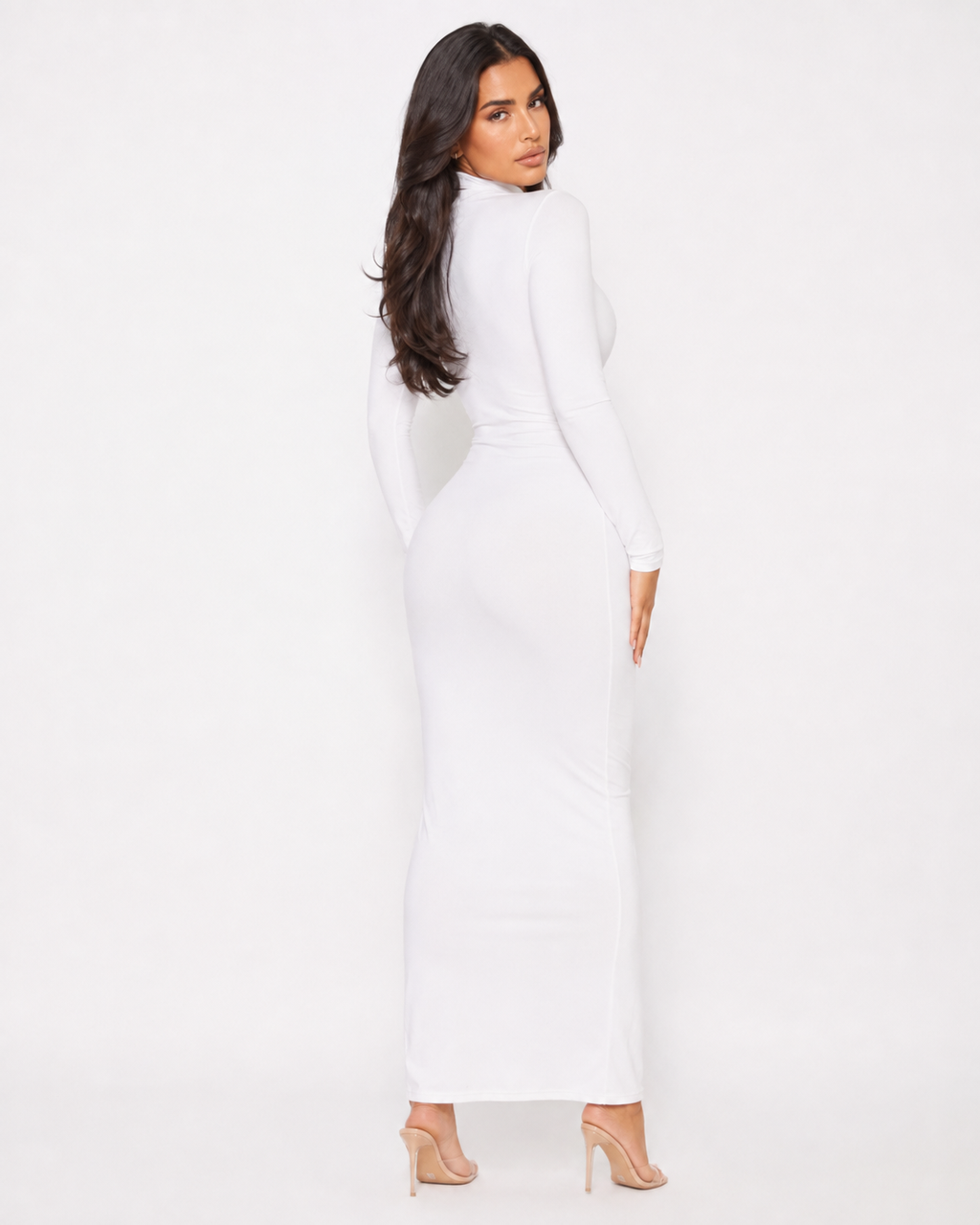High-Neck Cut-Out Long-Sleeve Maxi Dress