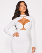 High-Neck Cut-Out Long-Sleeve Maxi Dress
