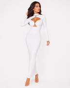 High-Neck Cut-Out Long-Sleeve Maxi Dress