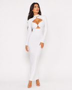 High-Neck Cut-Out Long-Sleeve Maxi Dress