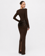 Ruched Long-Sleeve Split Maxi Dress