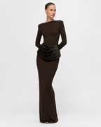 Ruched Long-Sleeve Split Maxi Dress