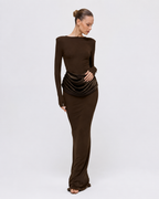 Ruched Long-Sleeve Split Maxi Dress