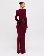 Ruched Long-Sleeve Split Maxi Dress