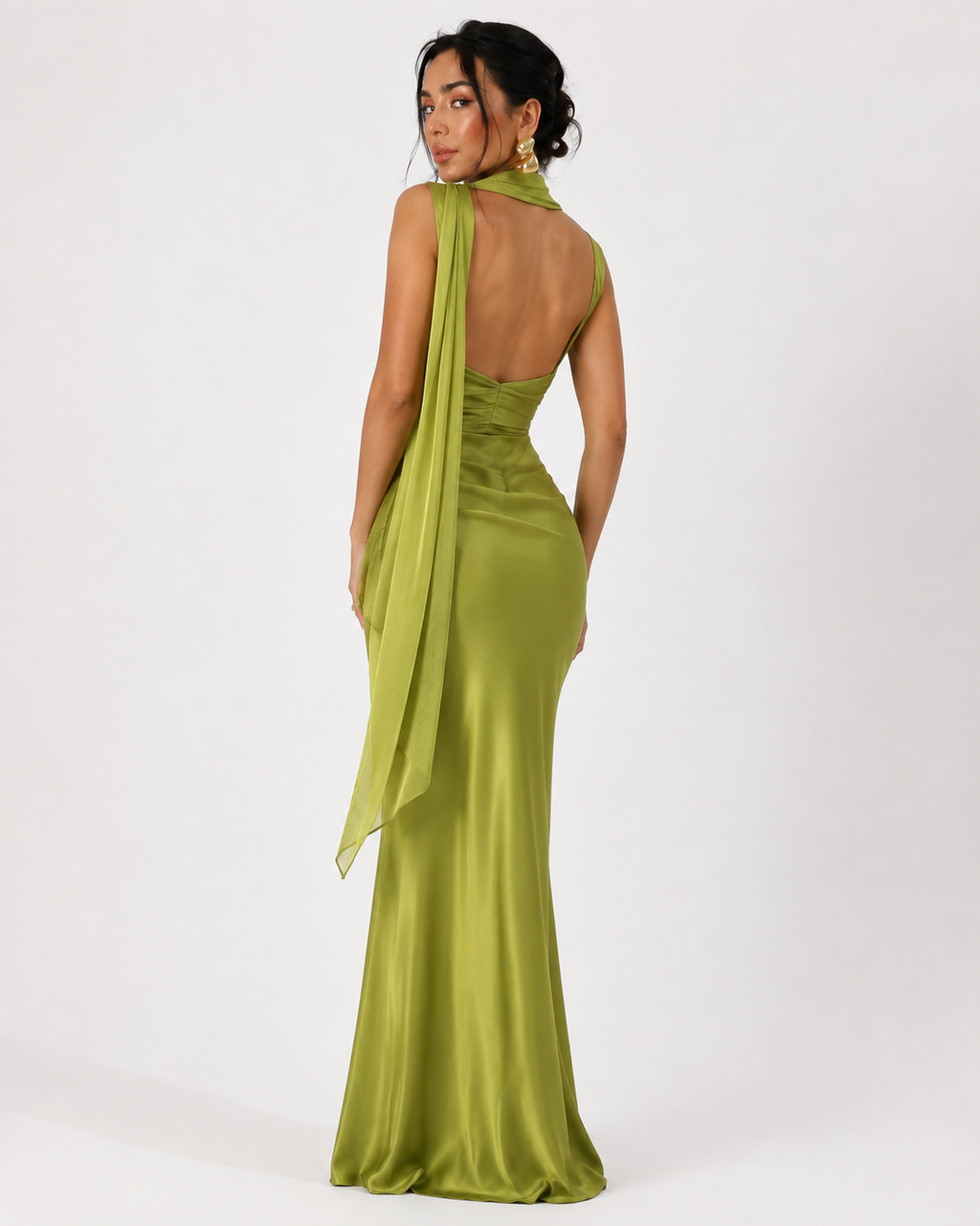 Cowl-Neck Ribbon-Back Maxi Dress