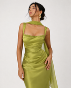 Cowl-Neck Ribbon-Back Maxi Dress