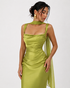 Cowl-Neck Ribbon-Back Maxi Dress