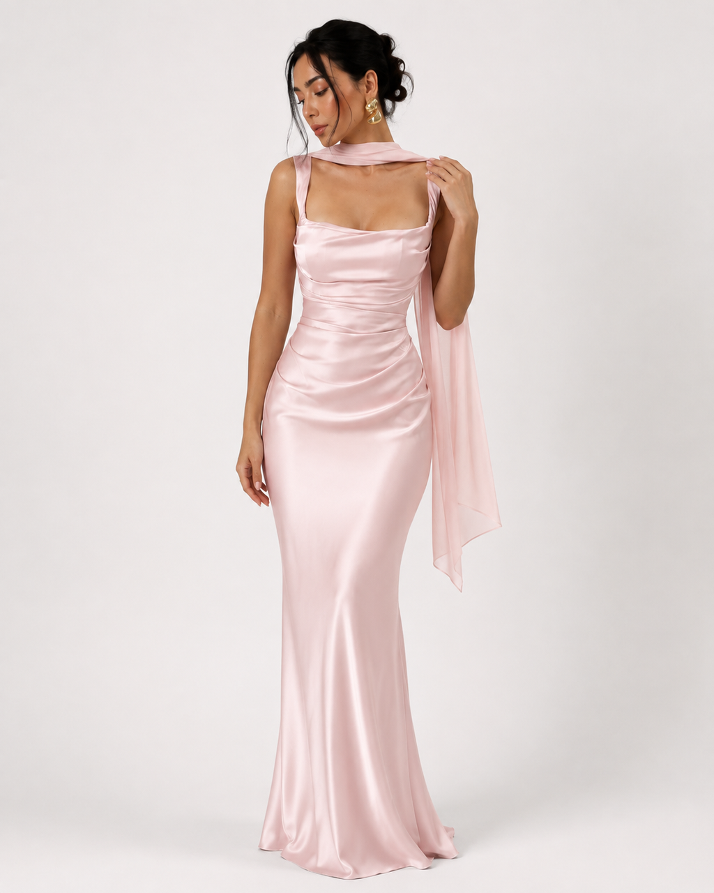 Cowl-Neck Ribbon-Back Maxi Dress