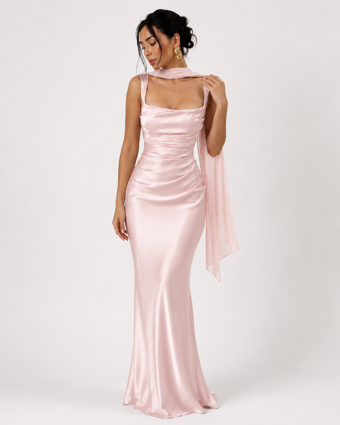 Cowl-Neck Ribbon-Back Maxi Dress