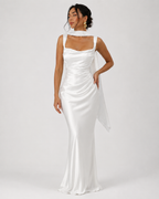 Cowl-Neck Ribbon-Back Maxi Dress