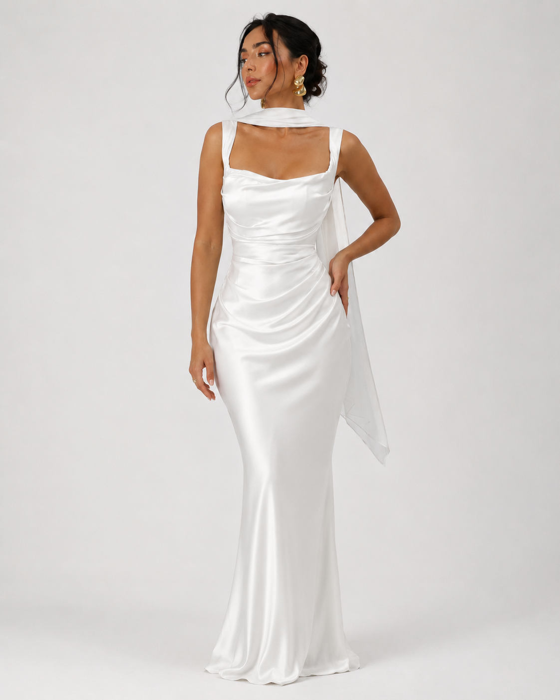 Cowl-Neck Ribbon-Back Maxi Dress