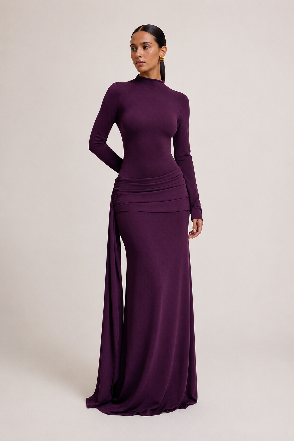 Long-Sleeve Fitted Maxi Dress