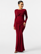 Twist-Front Cut-Out Long-Sleeve Maxi Dress