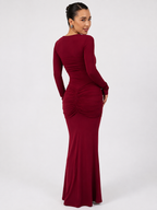 Twist-Front Cut-Out Long-Sleeve Maxi Dress