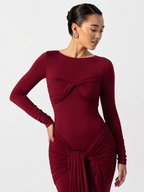 Twist-Front Cut-Out Long-Sleeve Maxi Dress