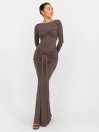 Twist-Front Cut-Out Long-Sleeve Maxi Dress