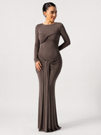 Twist-Front Cut-Out Long-Sleeve Maxi Dress