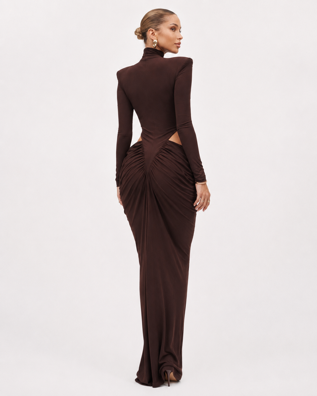 High-Neck Cut-Out Ruched Maxi Dress