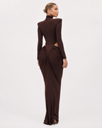 High-Neck Cut-Out Ruched Maxi Dress