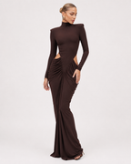 High-Neck Cut-Out Ruched Maxi Dress