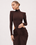 High-Neck Cut-Out Ruched Maxi Dress