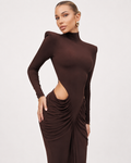 High-Neck Cut-Out Ruched Maxi Dress
