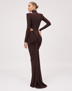 High-Neck Cut-Out Ruched Maxi Dress