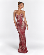 Strapless Lace-Up Back Maxi Dress