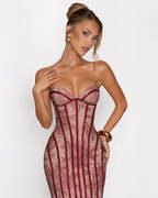 Strapless Lace-Up Back Maxi Dress