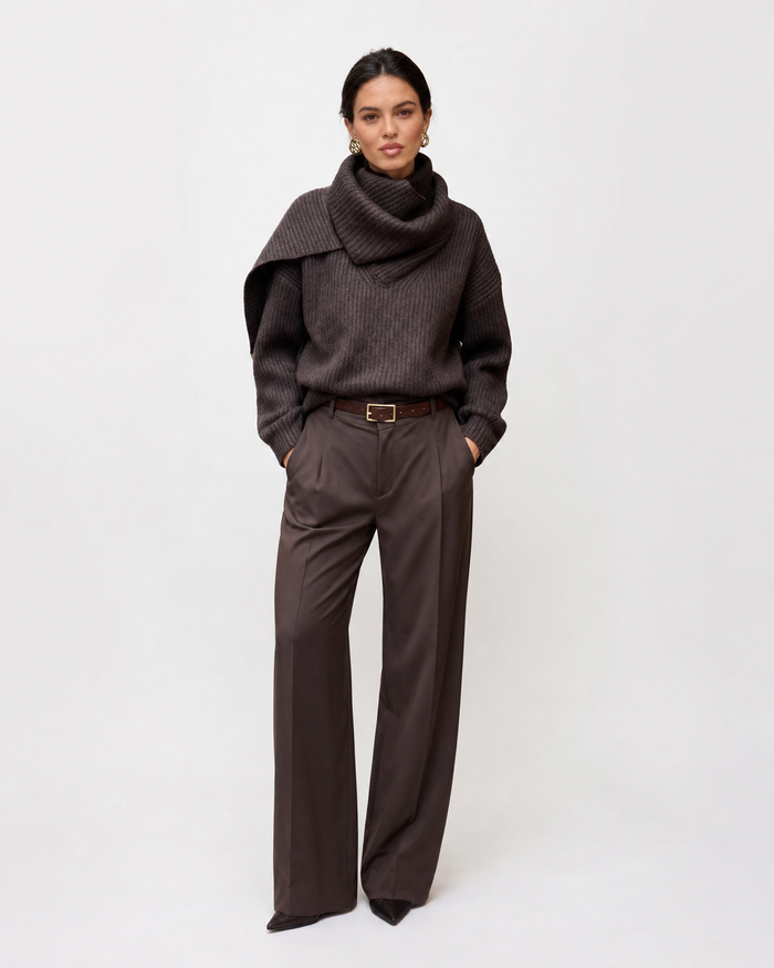 Scarf-Neck Knit Jumper