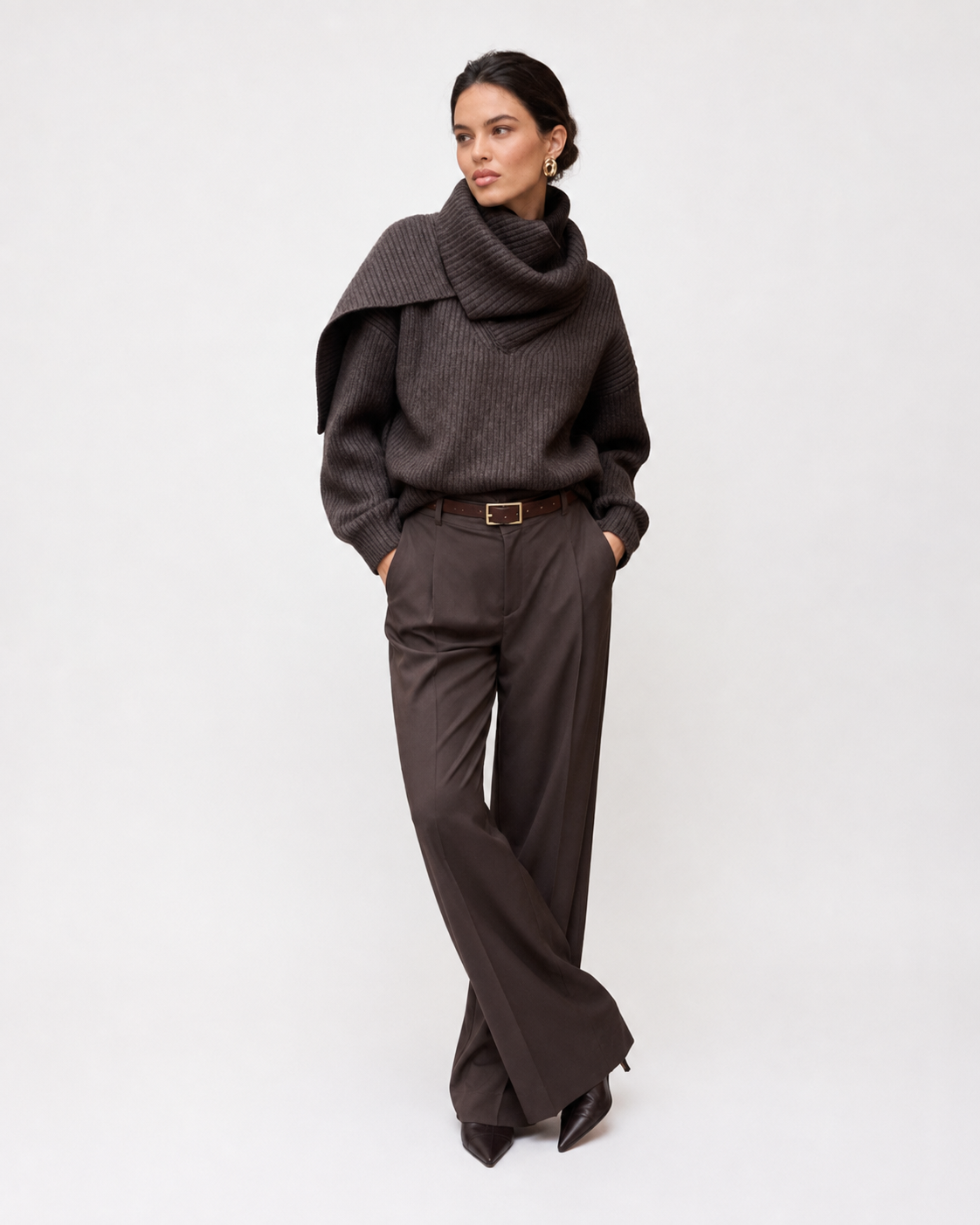 Scarf-Neck Knit Jumper